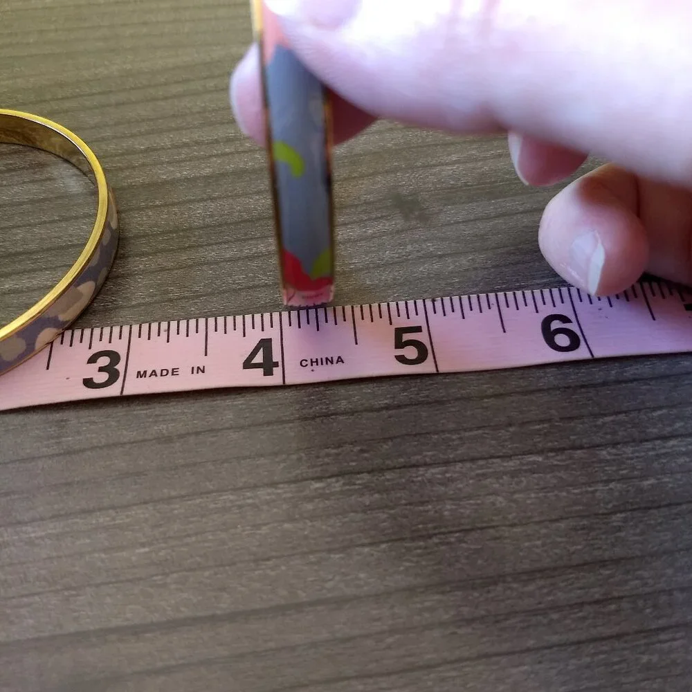 J. Crew Abstract Pattern Enamel Bangle Bracelet Set 2 Stackable Gold Tone Modern